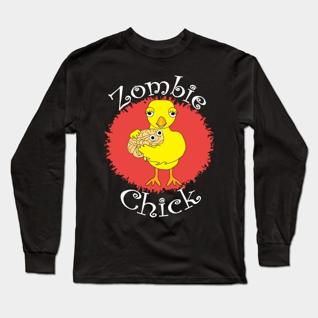 Zombie Chick White Text Long Sleeve T-Shirt by Barthol Graphics